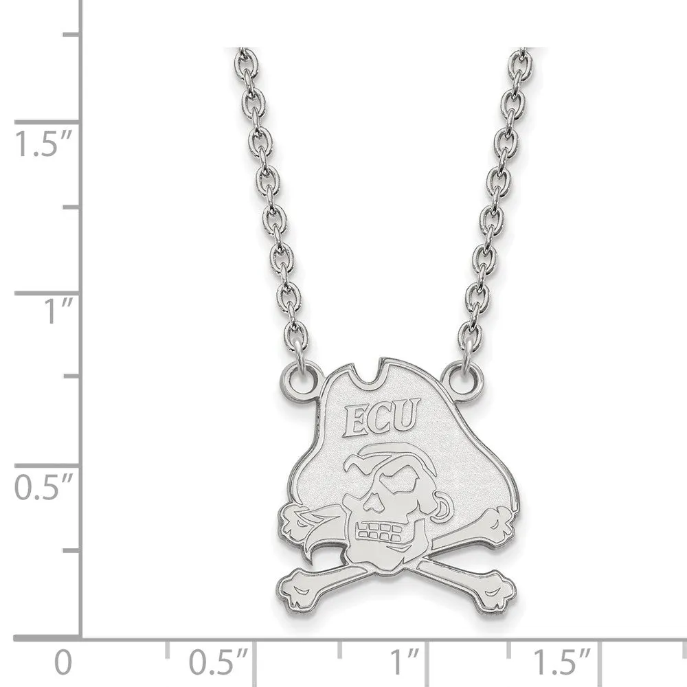 10k White Gold East Carolina U Large Pirate Pendant Necklace