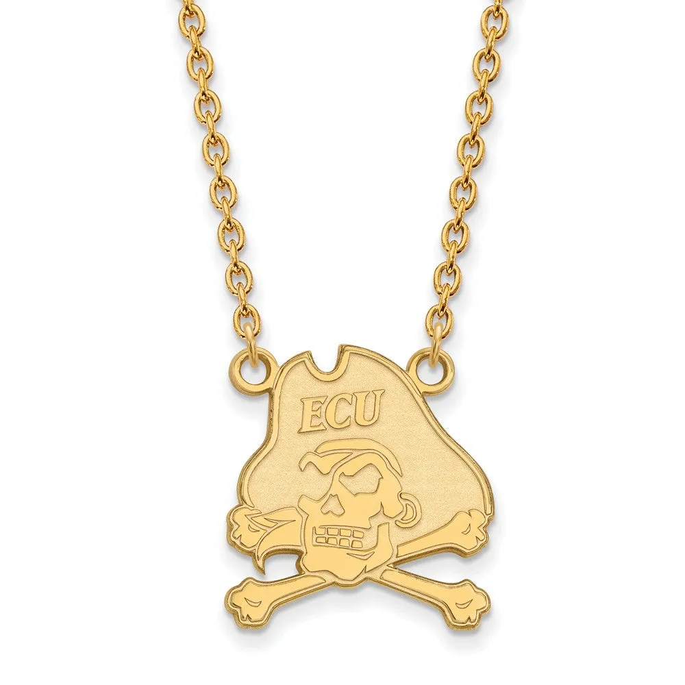 10k Yellow Gold East Carolina U Large Pirate Pendant Necklace