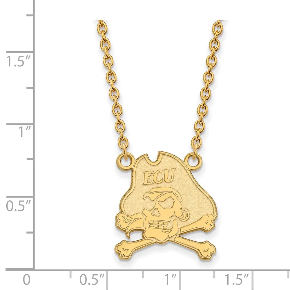 10k Yellow Gold East Carolina U Large Pirate Pendant Necklace