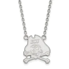 14k White Gold East Carolina U Large Pirate Pendant Necklace