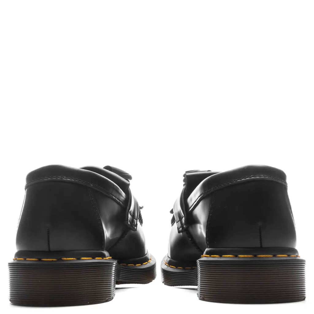 Adrian Yellow Stitch Leather Tassel Loafers - Black Smooth