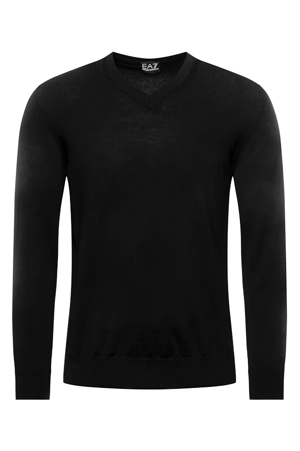 Armani EA7 Knitted V-Neck Shield Logo Jumper Black