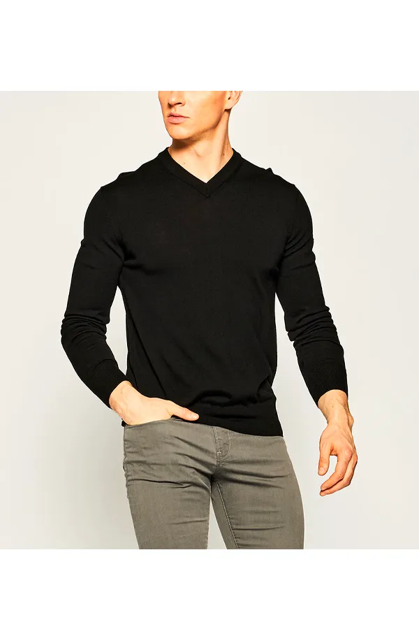 Armani EA7 Knitted V-Neck Shield Logo Jumper Black