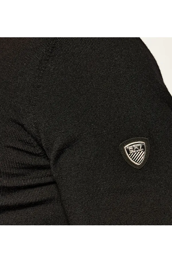 Armani EA7 Knitted V-Neck Shield Logo Jumper Black