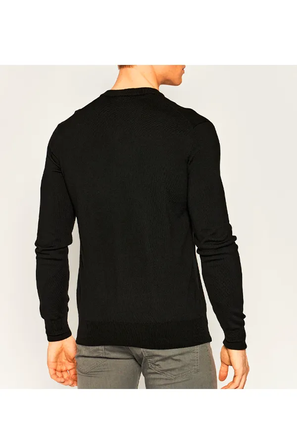 Armani EA7 Knitted V-Neck Shield Logo Jumper Black