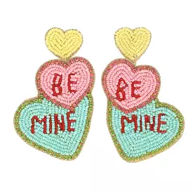 Be Mine Hearts Beaded Earrings - Mint