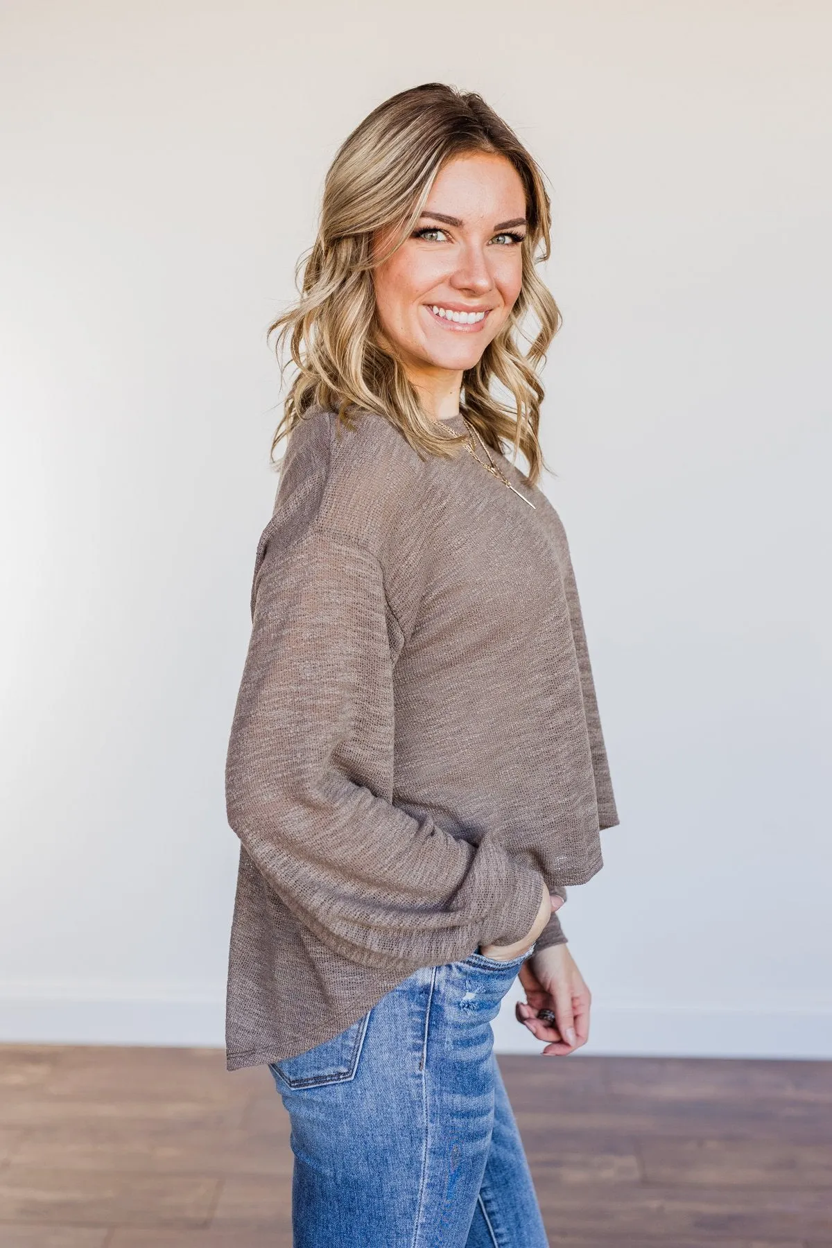 Breaking The Rules High-Low Long Sleeve Top- Mocha