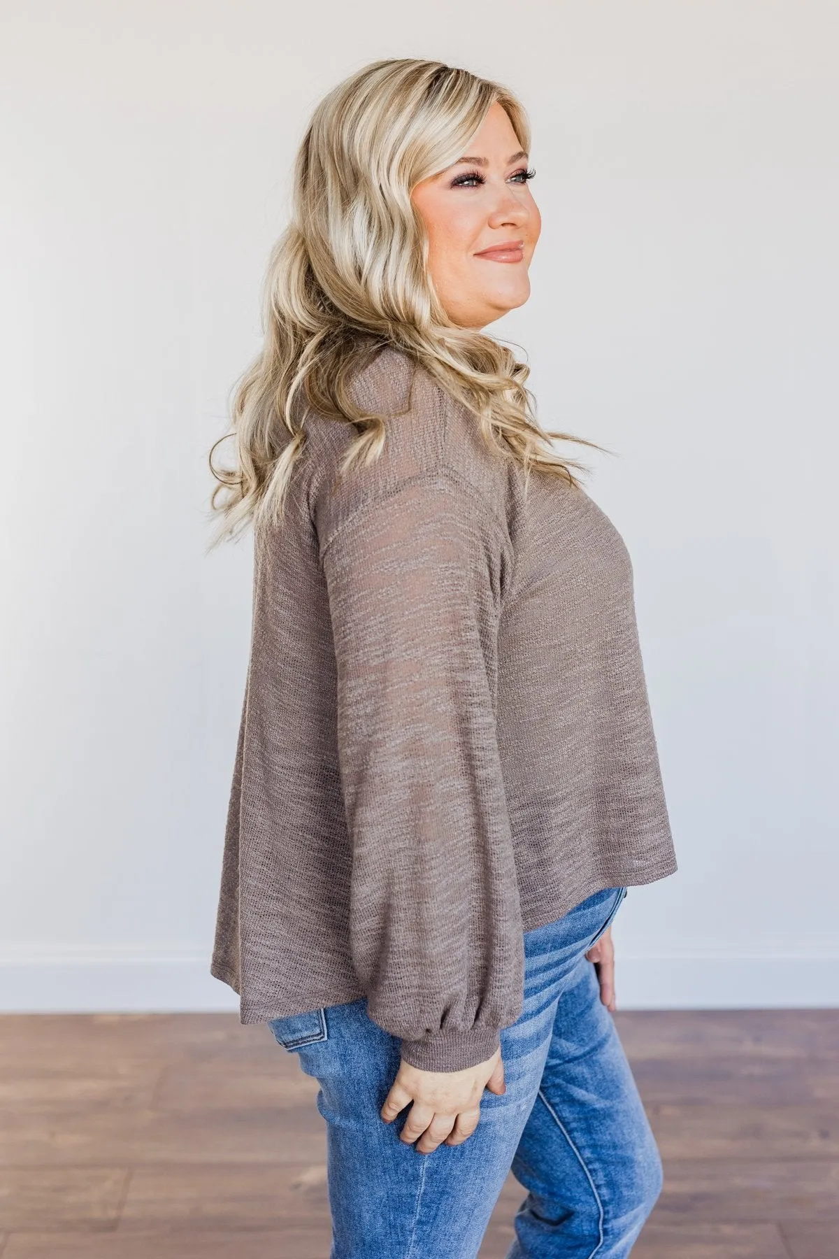 Breaking The Rules High-Low Long Sleeve Top- Mocha