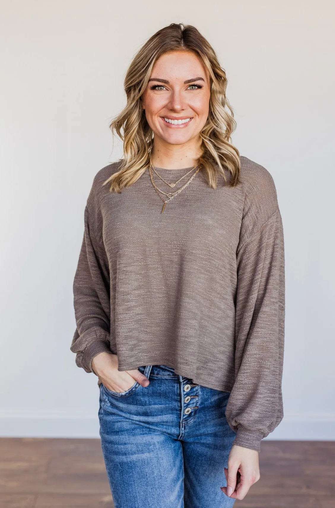 Breaking The Rules High-Low Long Sleeve Top- Mocha