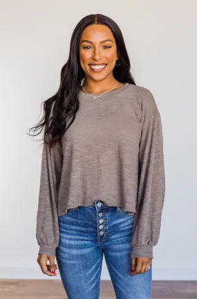 Breaking The Rules High-Low Long Sleeve Top- Mocha