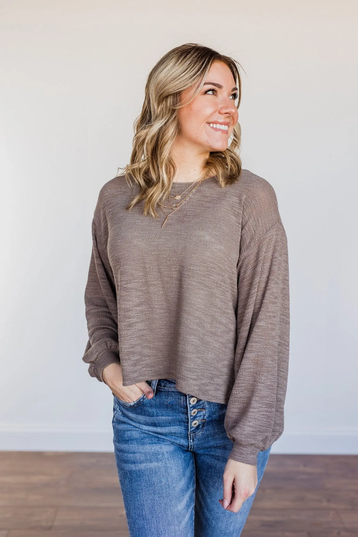 Breaking The Rules High-Low Long Sleeve Top- Mocha