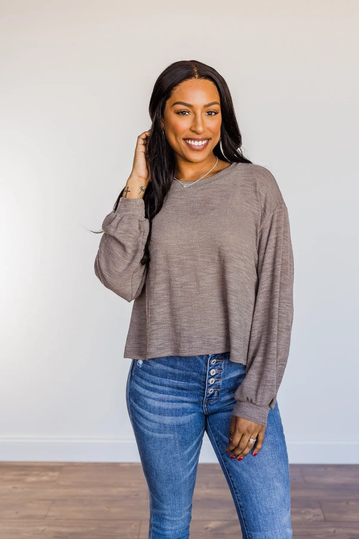 Breaking The Rules High-Low Long Sleeve Top- Mocha