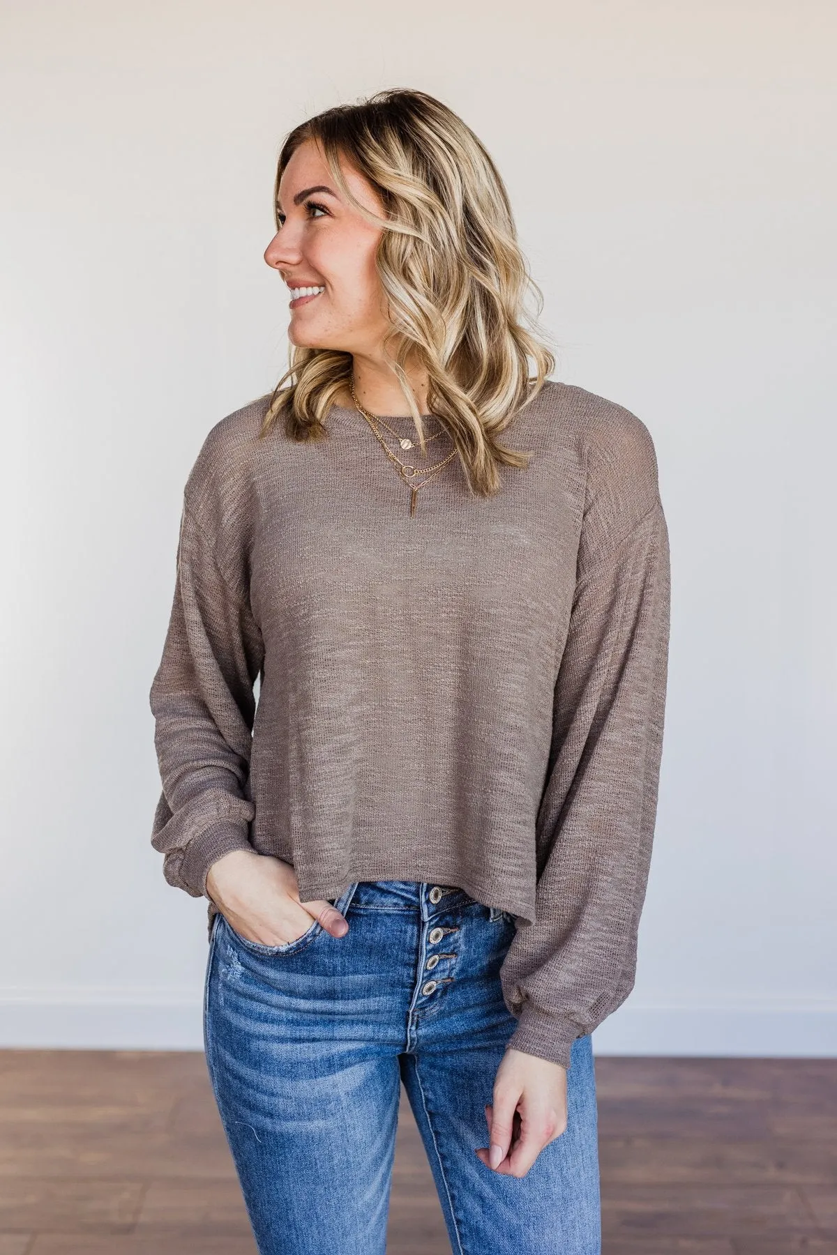 Breaking The Rules High-Low Long Sleeve Top- Mocha