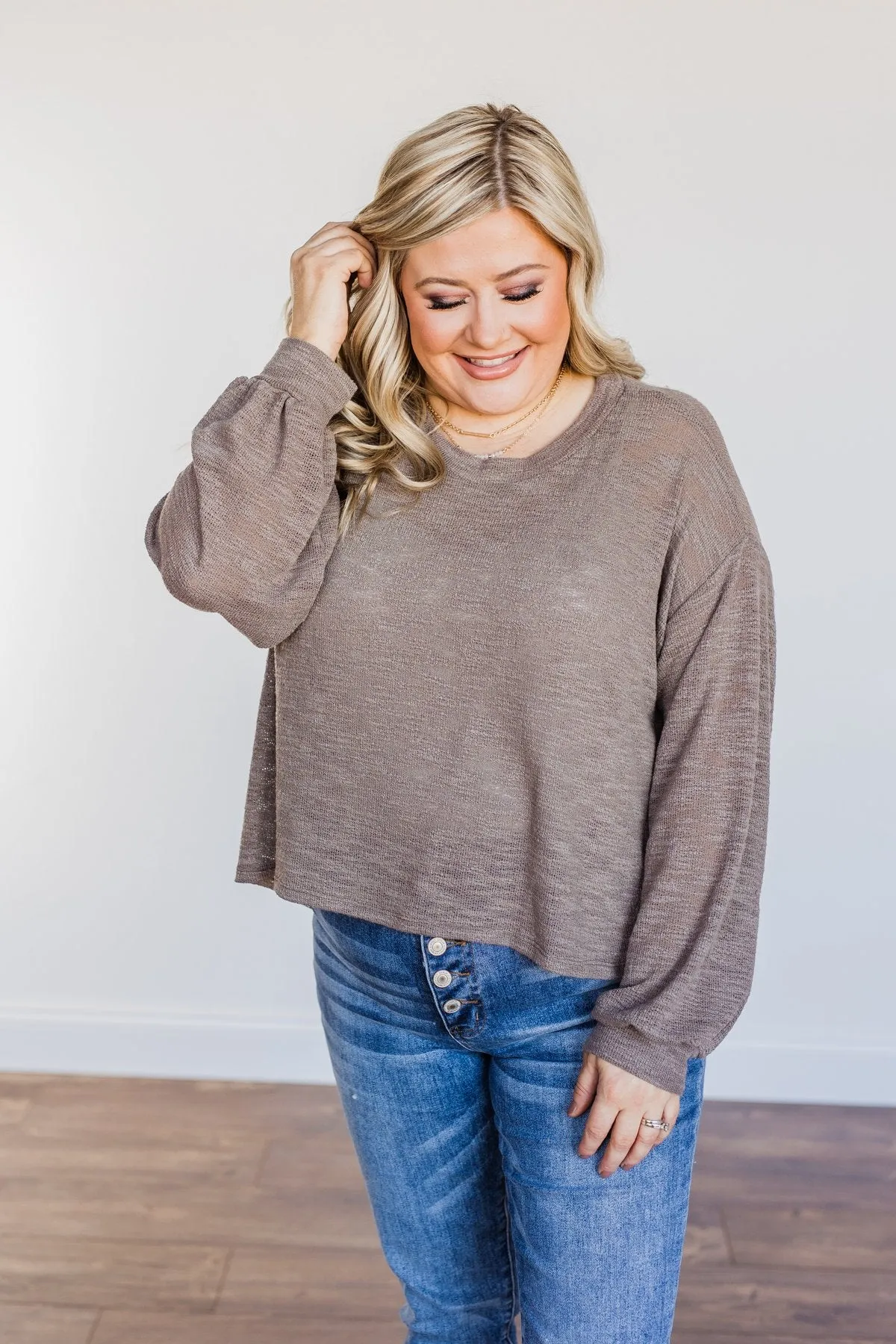 Breaking The Rules High-Low Long Sleeve Top- Mocha