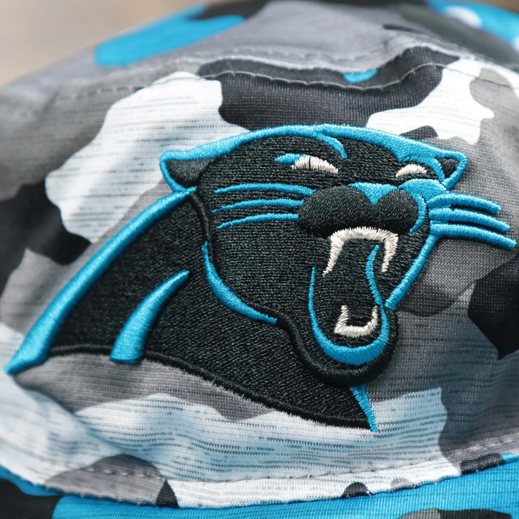 Carolina Panthers NFL Summer Training Camp 2022 Camo Bucket Hat | Aqua Bucket Hat