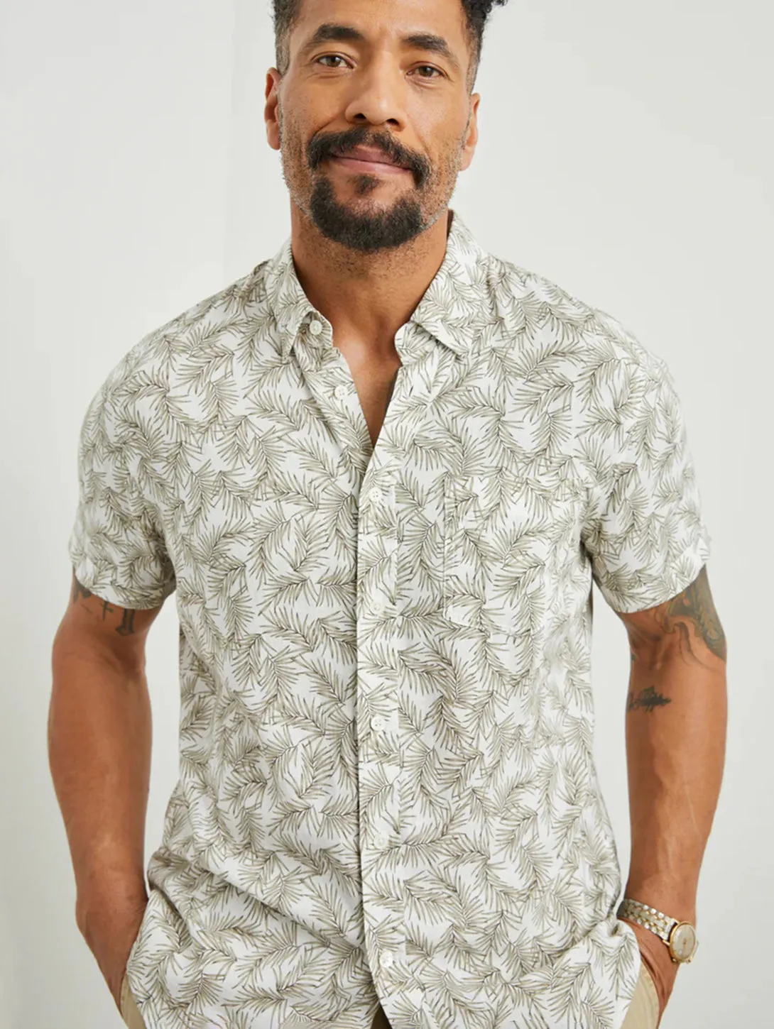 Carson Shirt - Palm Americano White