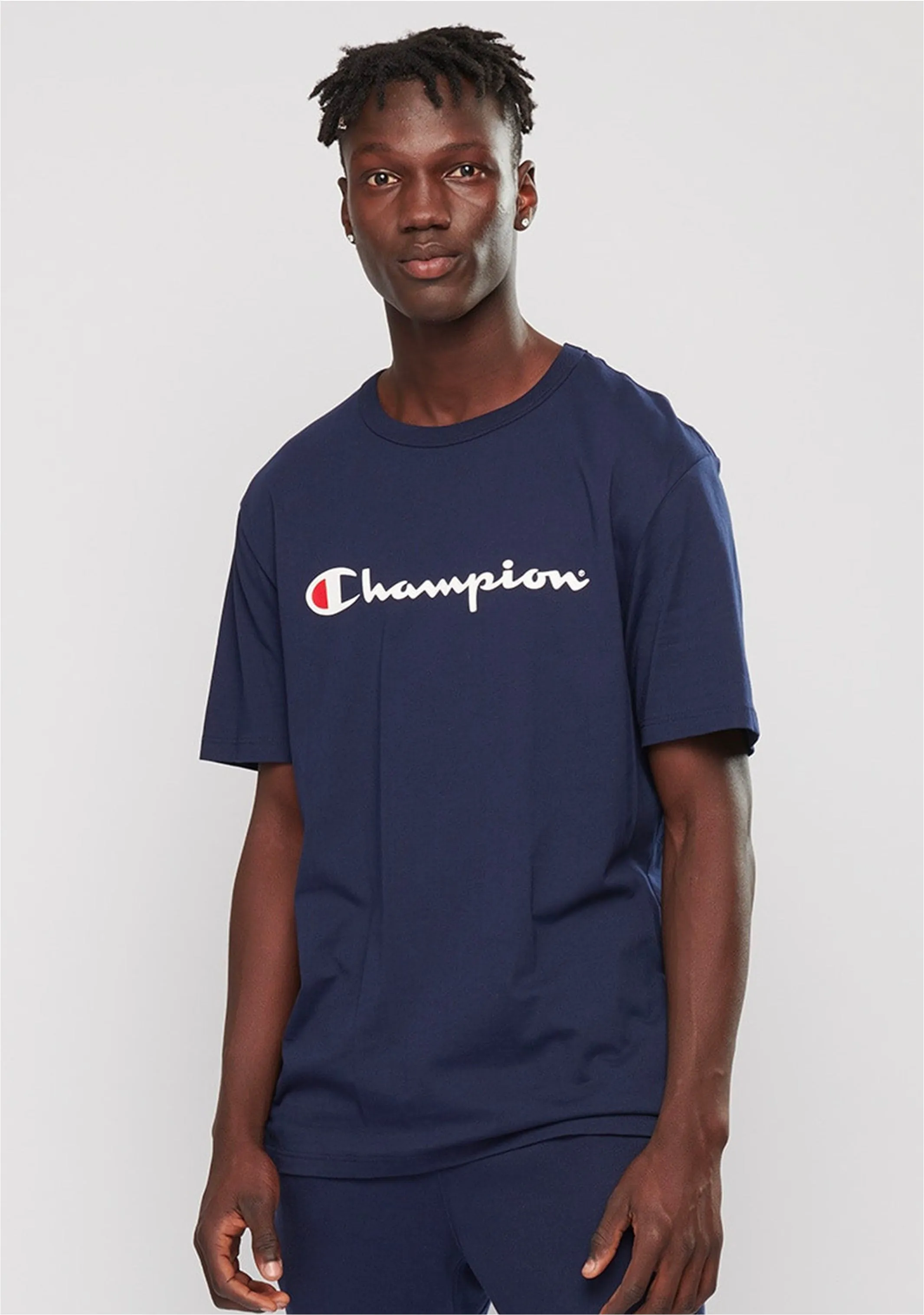 Champion Mens Script Logo Short Sleeve Tee Navy <br> AXQPN NAV