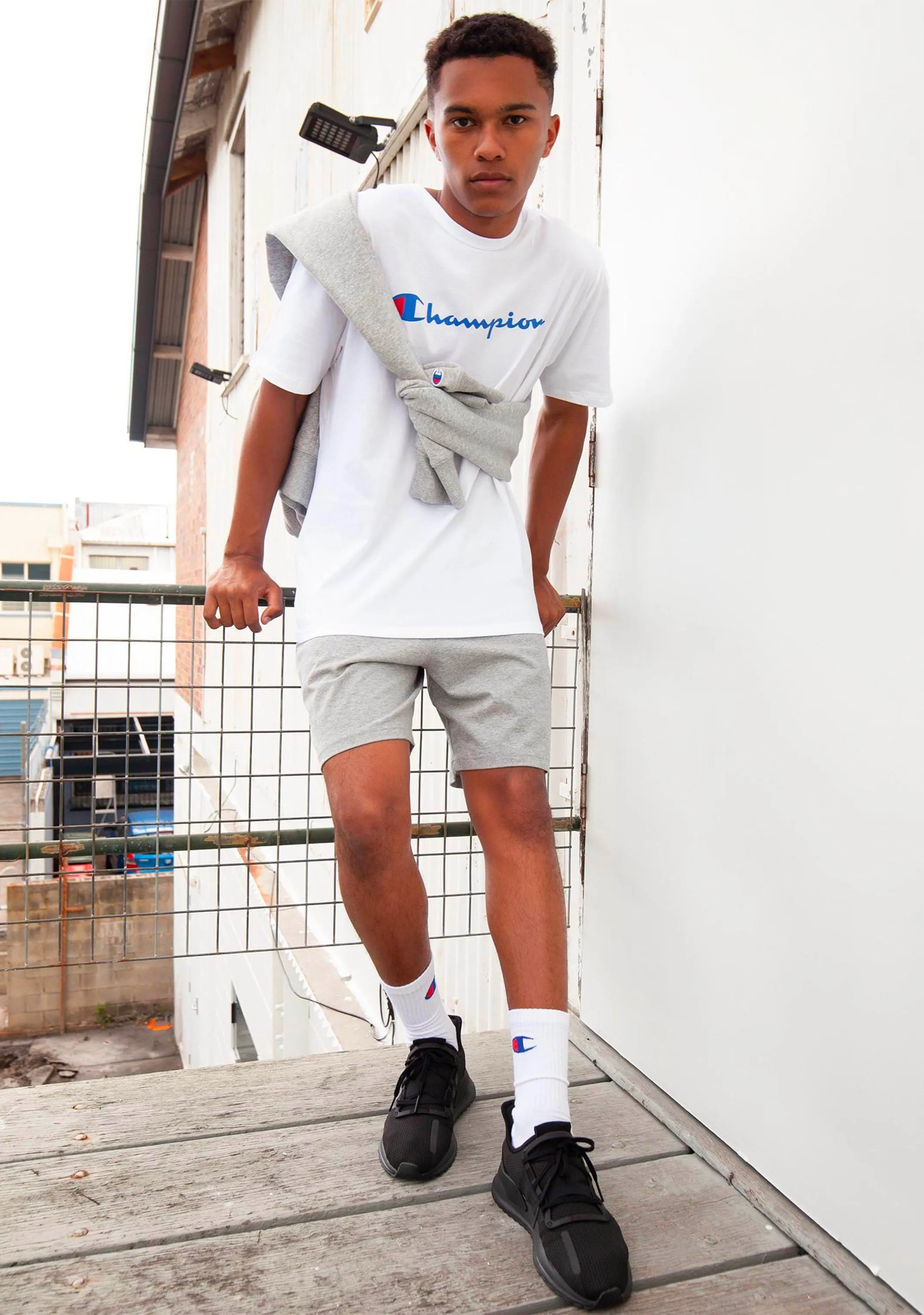 Champion Mens Script Logo Short Sleeve Tee White <br> AXQPN WIT