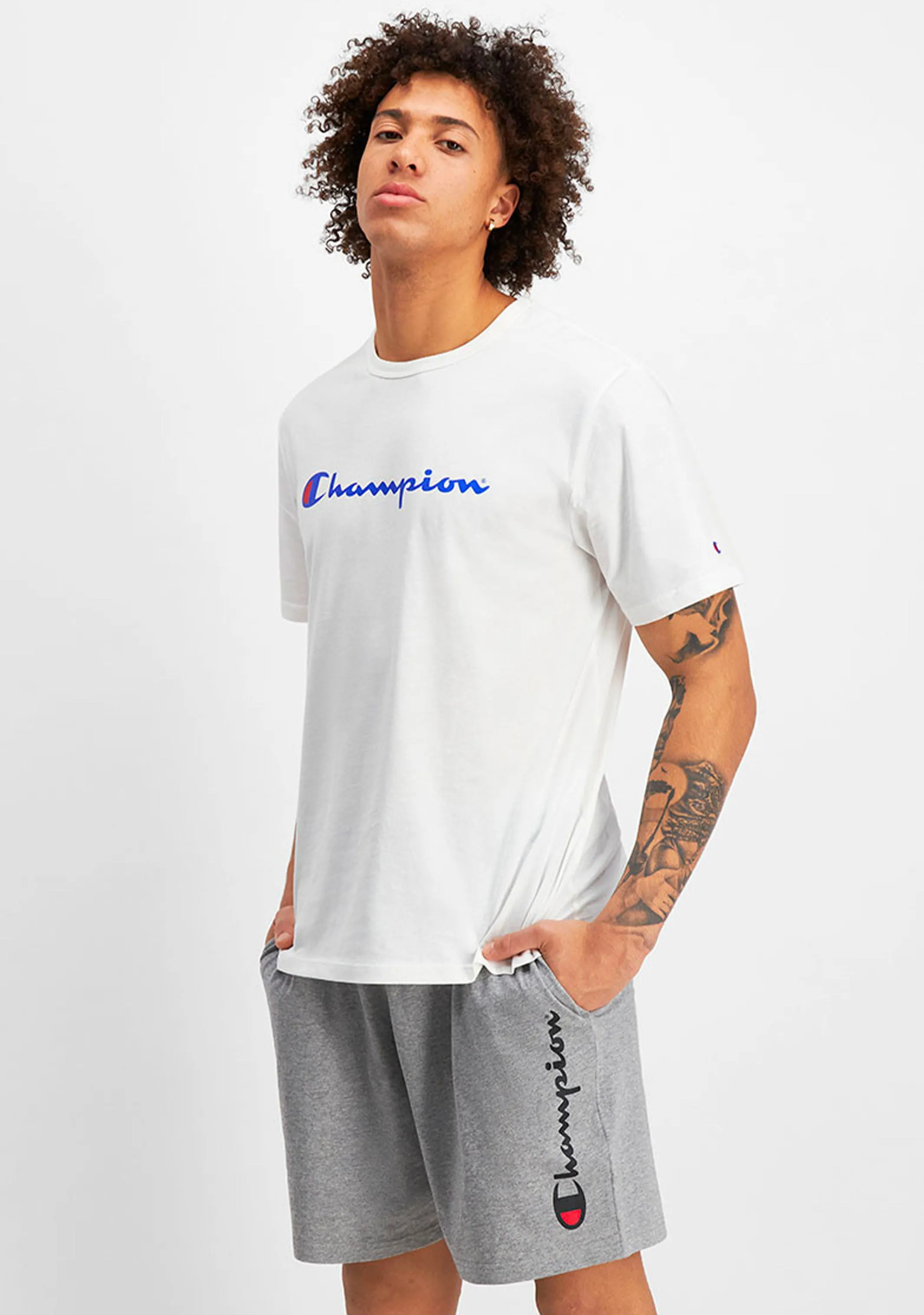 Champion Mens Script Logo Short Sleeve Tee White <br> AXQPN WIT