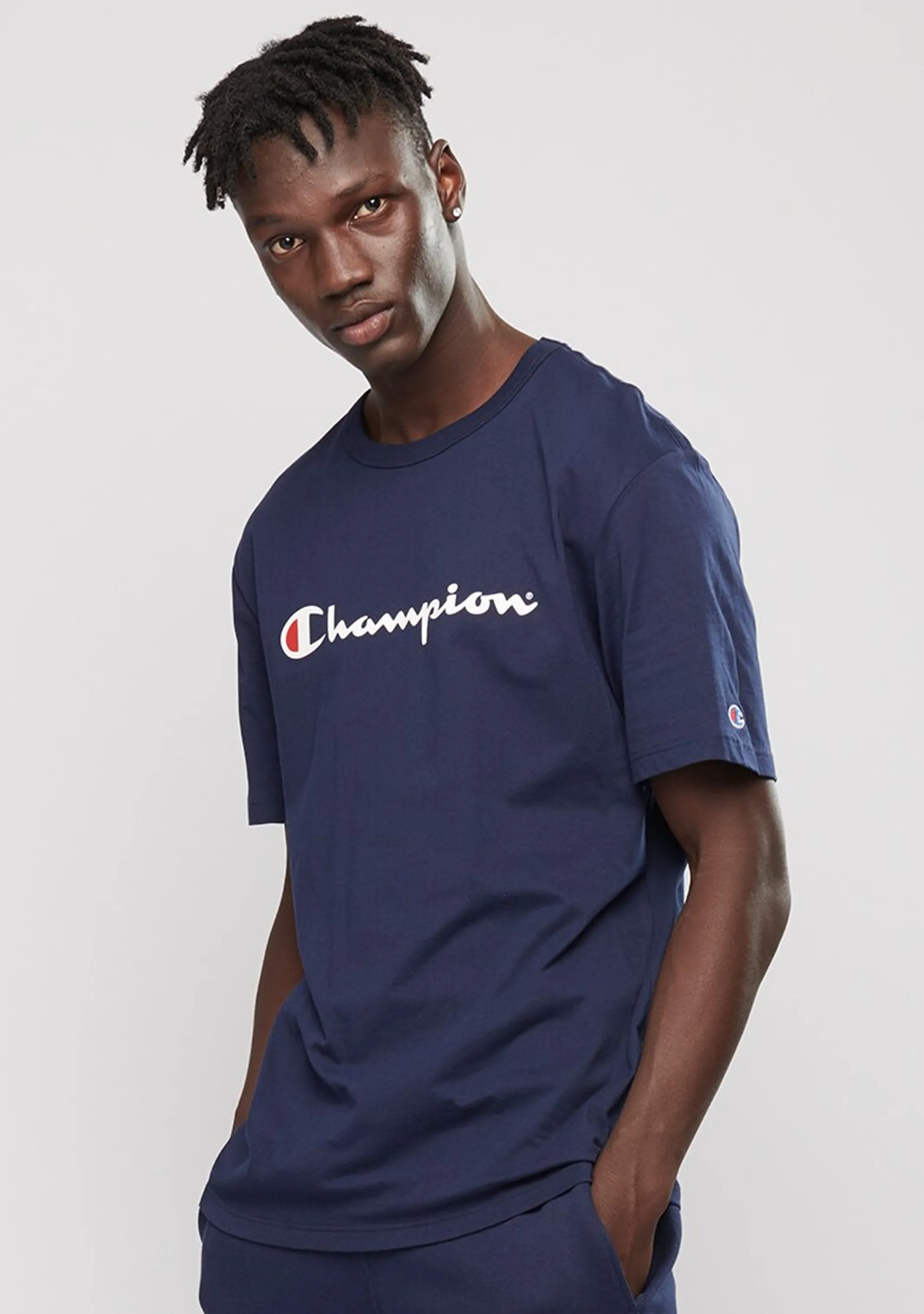 Champion Mens Script Logo Short Sleeve Tee White <br> AXQPN WIT