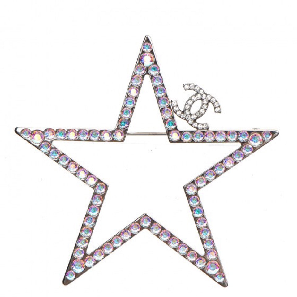 CHANEL 2017 Ruthenium Crystal Comte CC Star Brooch