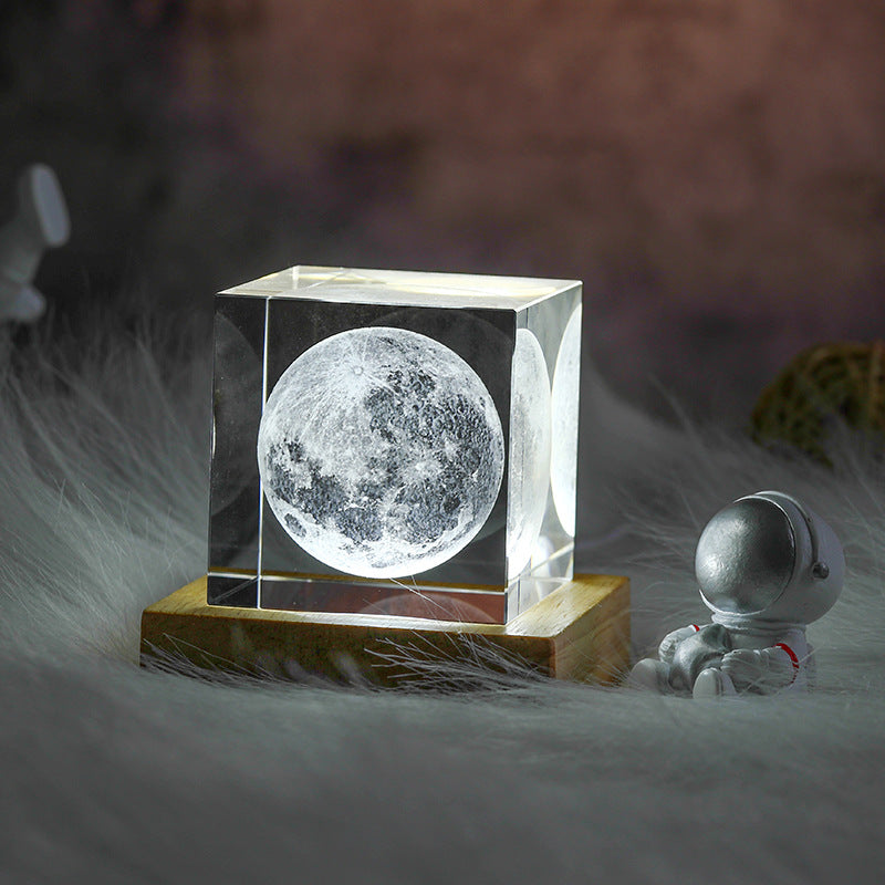 Custom 3D Moon Crystal Cube with LED Base