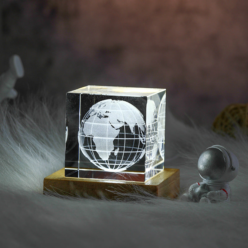 Custom 3D Moon Crystal Cube with LED Base