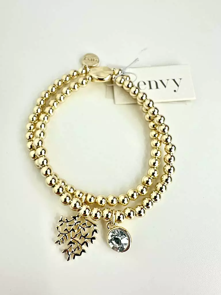 Envy Double Beaded Stacking Bracelet - Gold