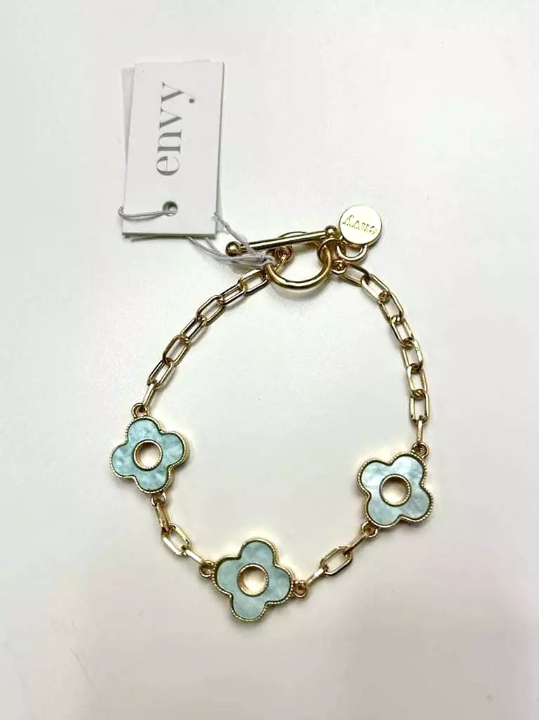 Envy Hollow Clover T-Bar Bracelet - Gold & Mint