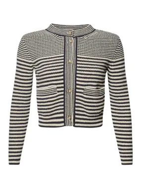 Frame Compact Stripe Cardigan in Navy Multi