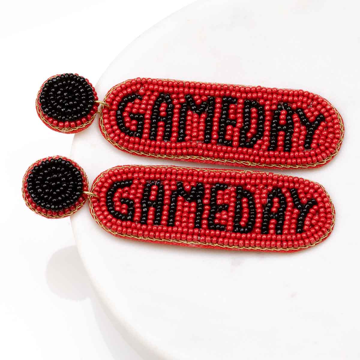 Game Day Beaded Earrings - Red/Black