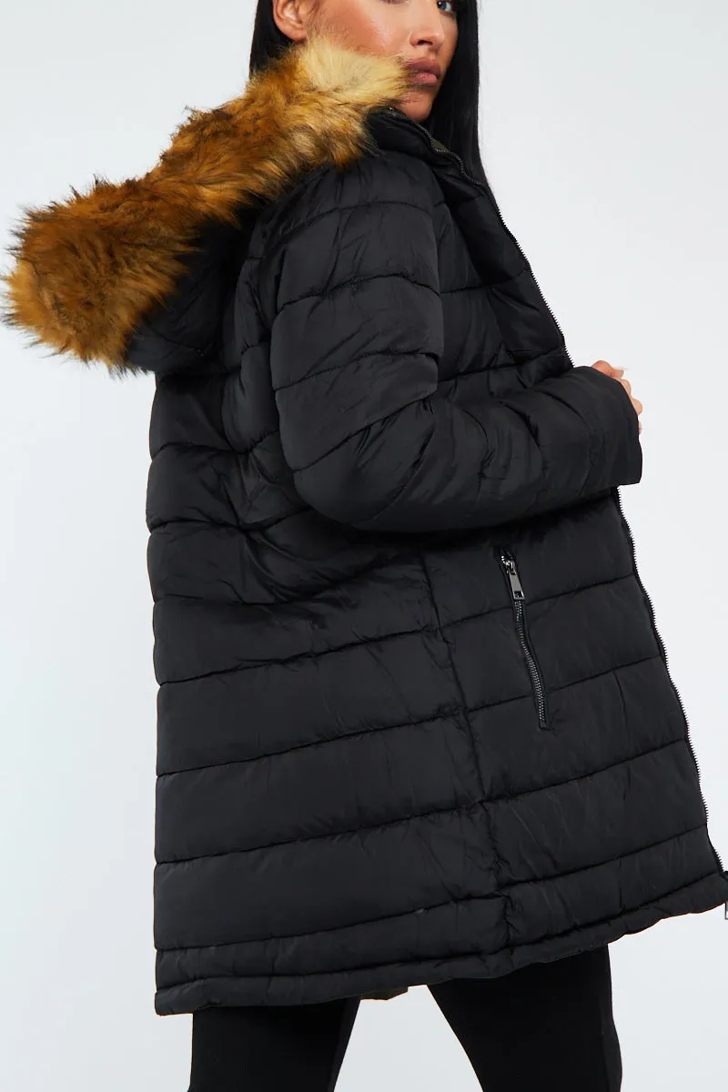 Khaki Black Reversible Fur Hood Parka Jacket - Cambri