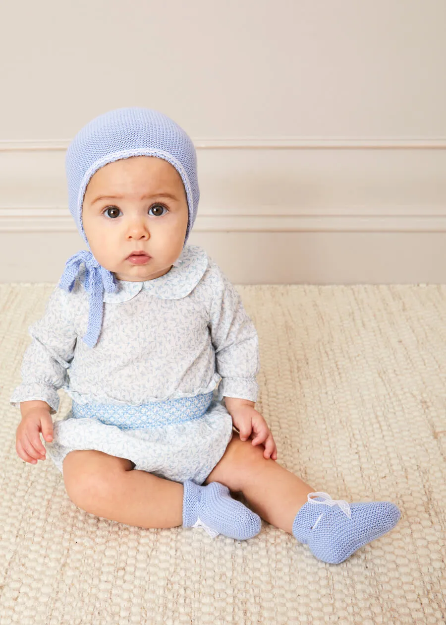 Lace Detail Knitted Bonnet in Blue (1-6mths)