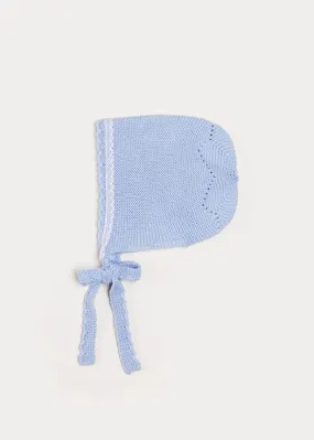 Lace Detail Knitted Bonnet in Blue (1-6mths)