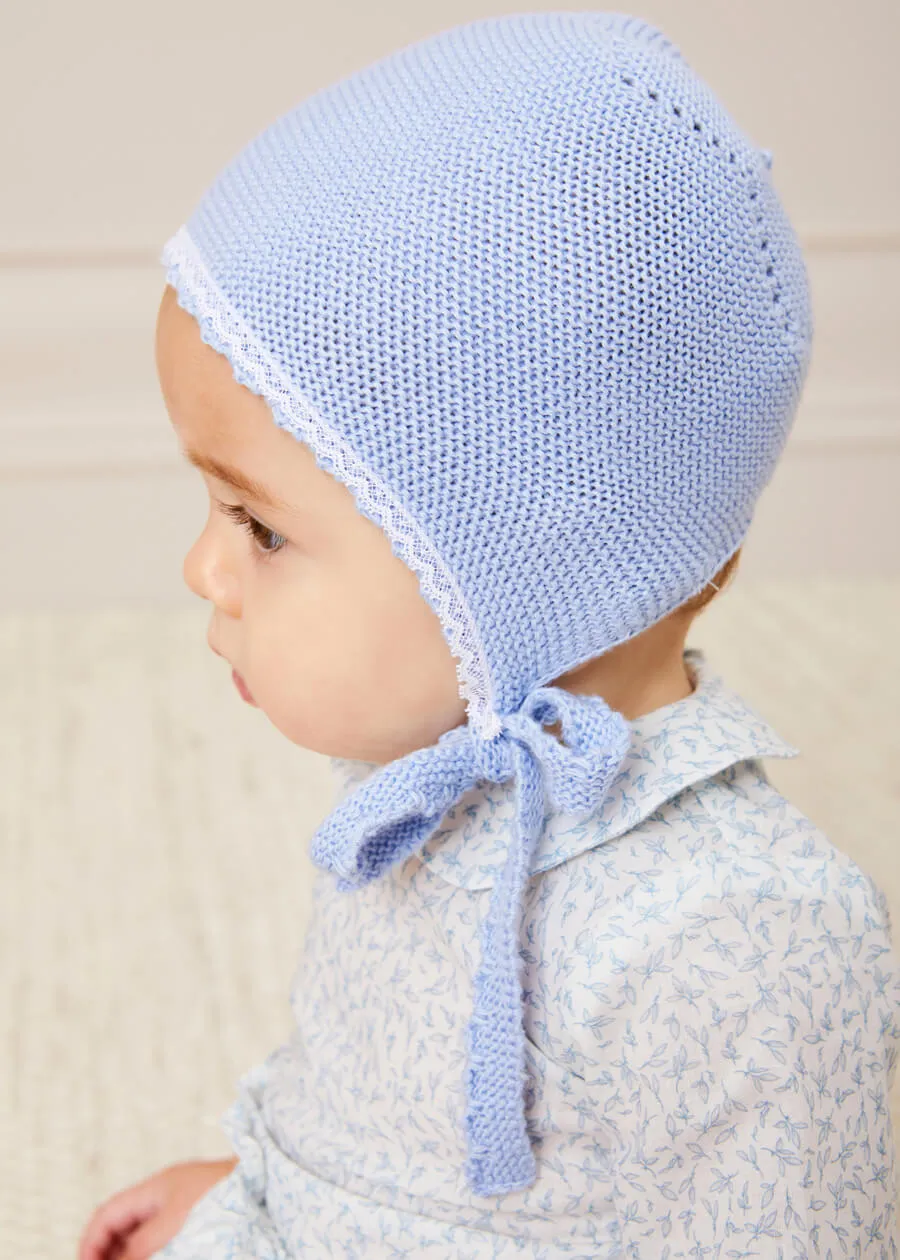 Lace Detail Knitted Bonnet in Blue (1-6mths)