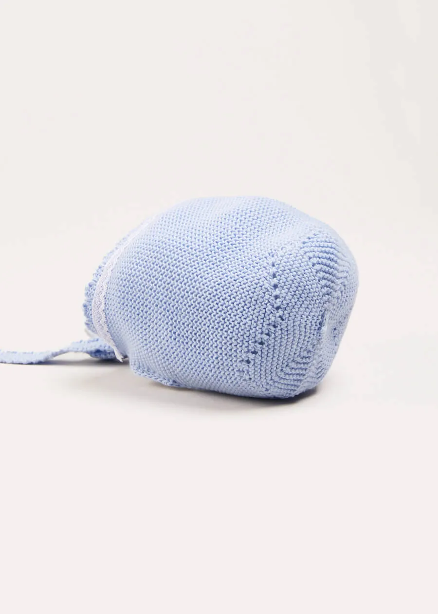 Lace Detail Knitted Bonnet in Blue (1-6mths)