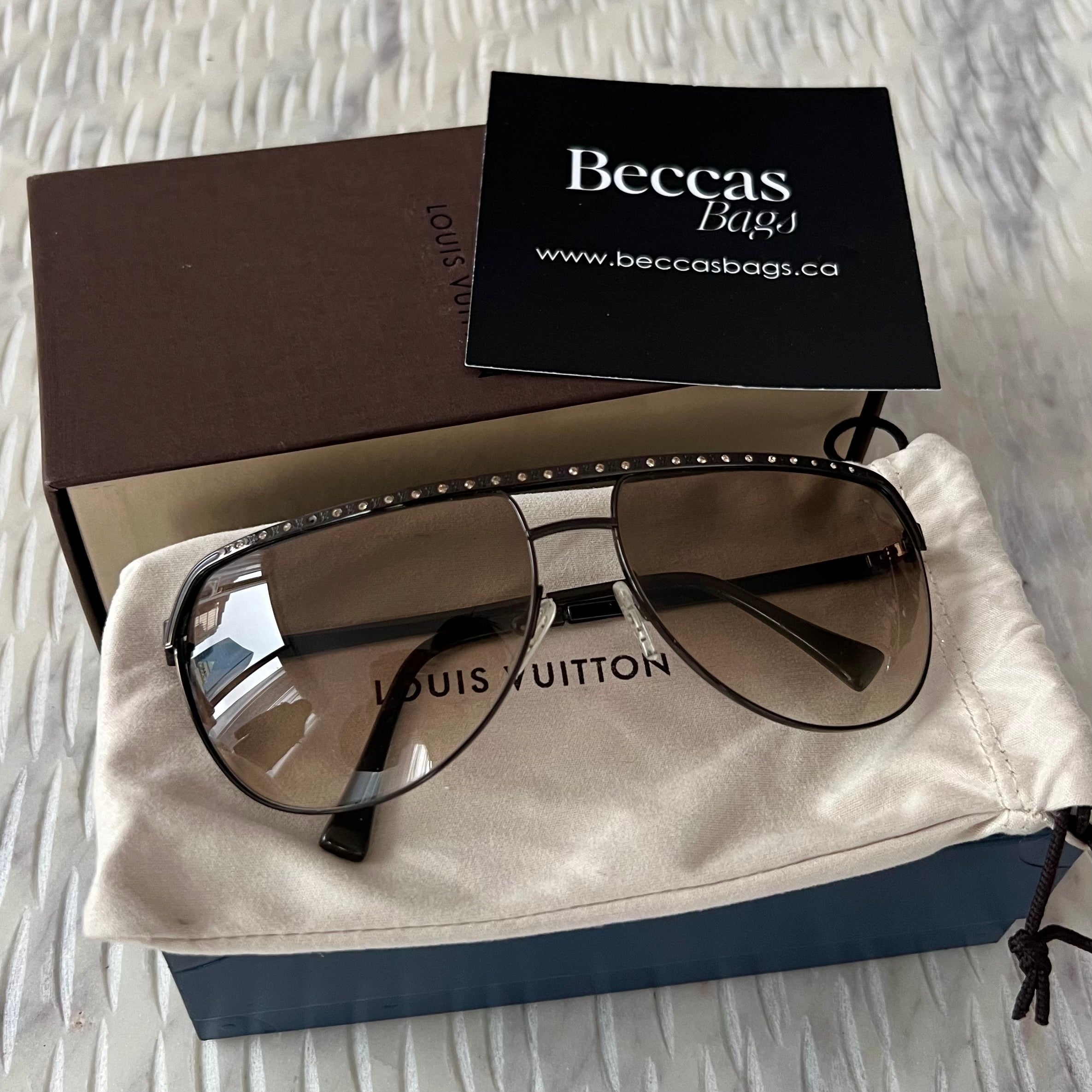 LOUIS VUITTON Alias Crystal Metal Frame Sunglasses Brown