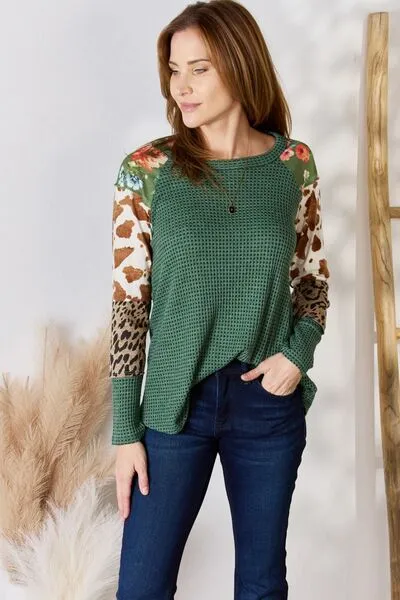 Mix it Up Waffle-Knit Top in Green