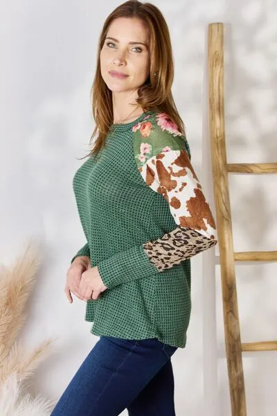 Mix it Up Waffle-Knit Top in Green