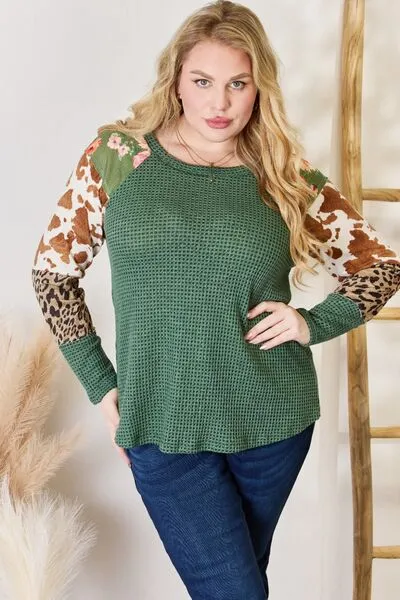 Mix it Up Waffle-Knit Top in Green