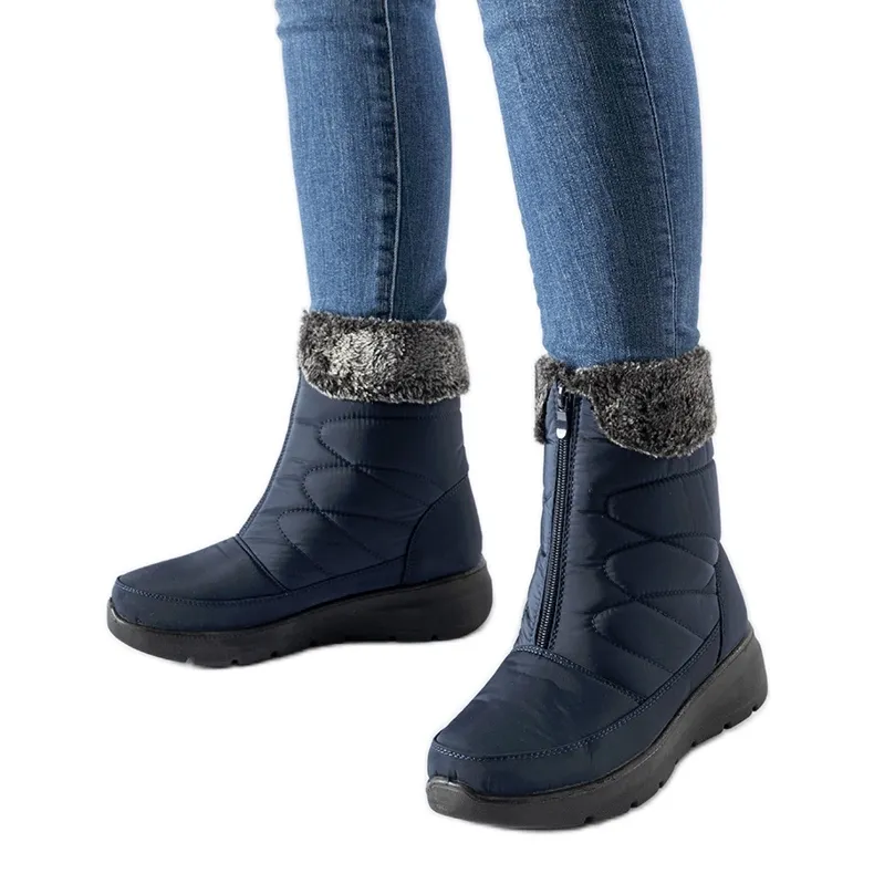 Navy blue wedge snow boots from Brownton