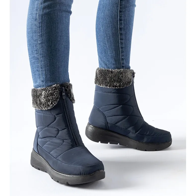 Navy blue wedge snow boots from Brownton