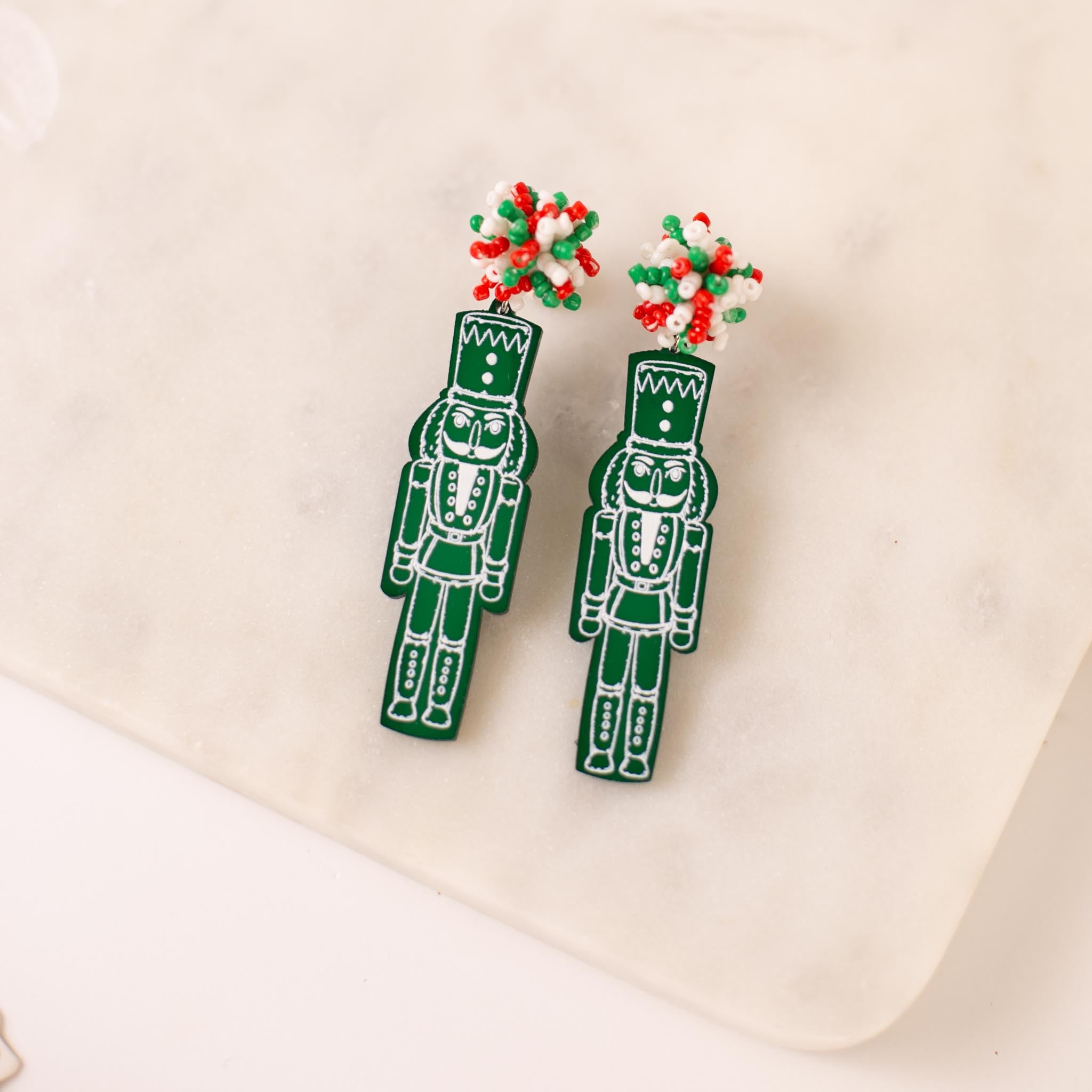 Nutcracker Pom Pom Earrings- Green