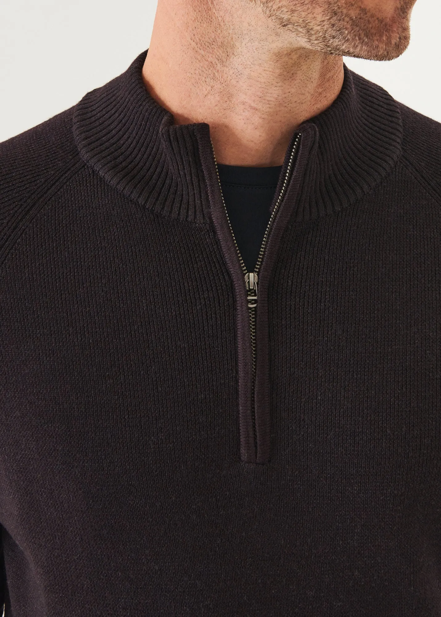 PLAITED RIBBED QUARTER-ZIP MOCK