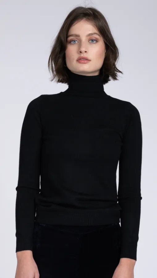 Polo neck black merino