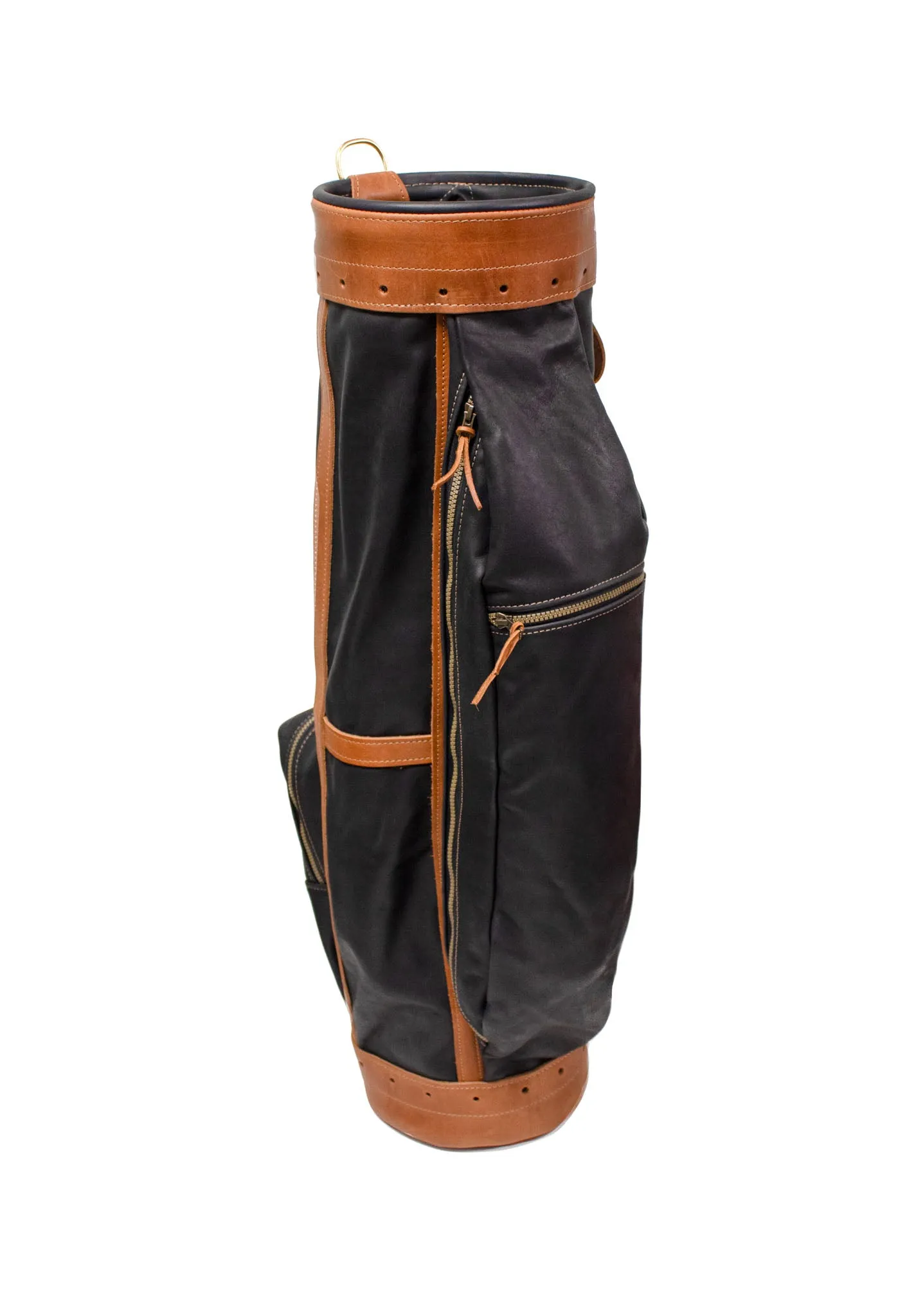 Premium Leather Classic Staff Golf Bag- Black Leather with Natural Leather Trim