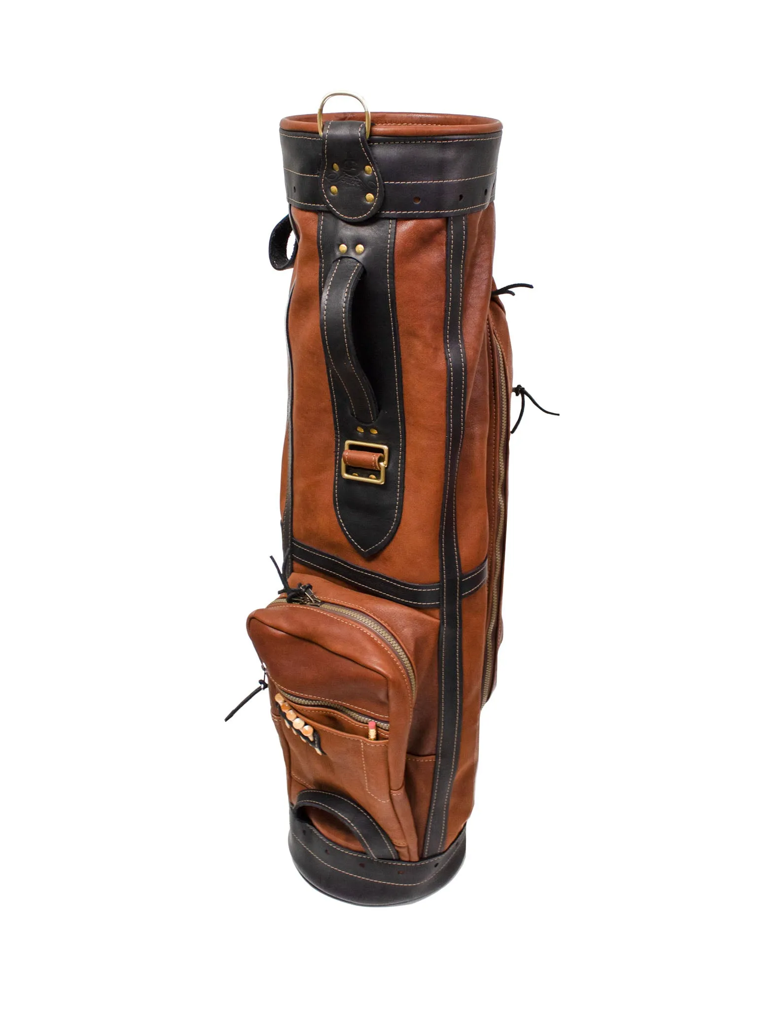 Premium Leather Classic Staff Golf Bag- Chestnut Leather with Black Leather Trim