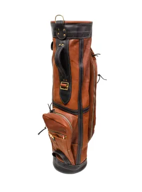 Premium Leather Classic Staff Golf Bag- Chestnut Leather with Black Leather Trim