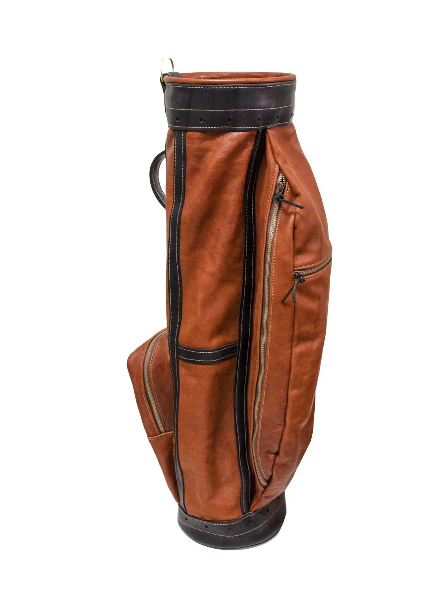 Premium Leather Classic Staff Golf Bag- Chestnut Leather with Black Leather Trim