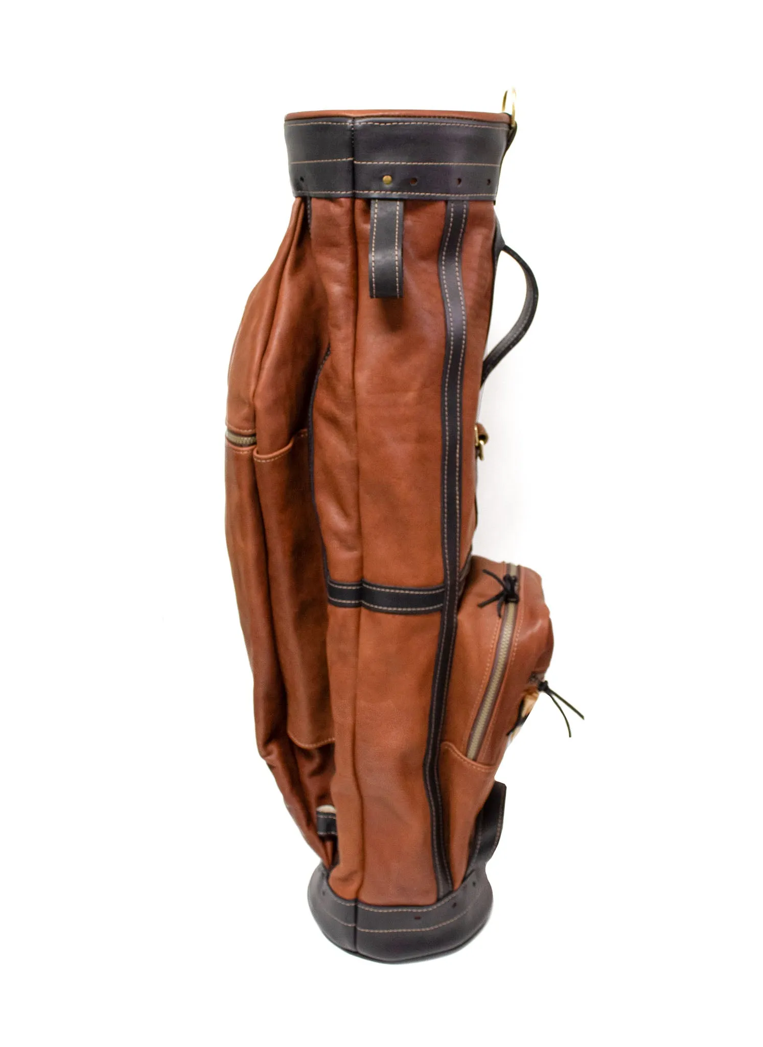 Premium Leather Classic Staff Golf Bag- Chestnut Leather with Black Leather Trim